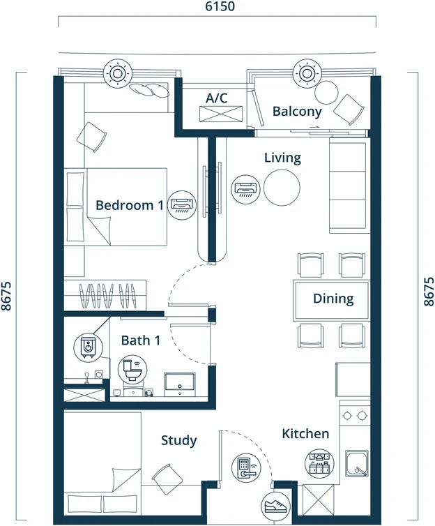 Type A3 floor plan, drawn in light, at the same scale as the other eight layouts